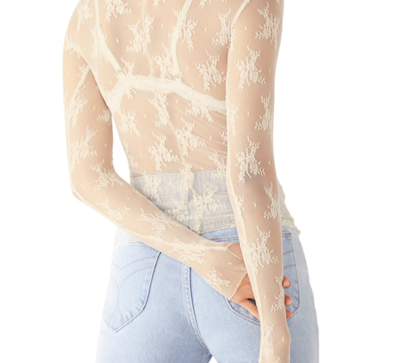 Lace Mock Neck Long Sleeve Blouse