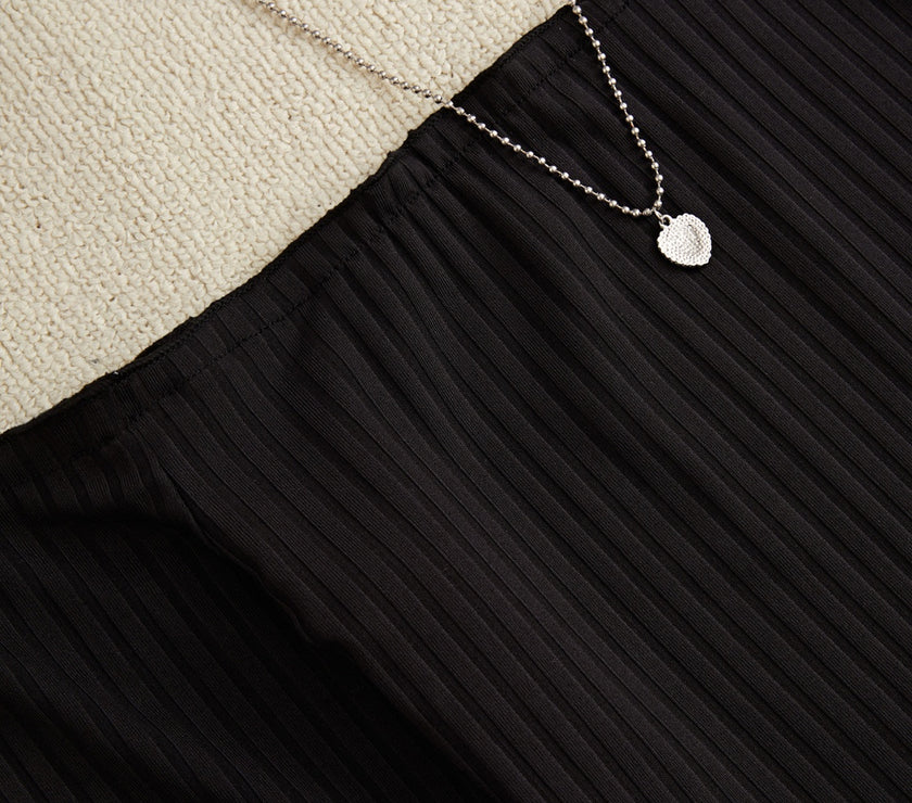 Off-Shoulder Long Sleeve Top and Houndstooth Skirt Set