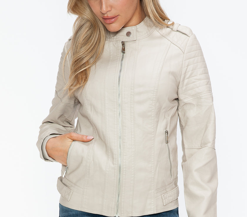 Snobbish PU Leather Biker Jacket with Side Zip Pockets