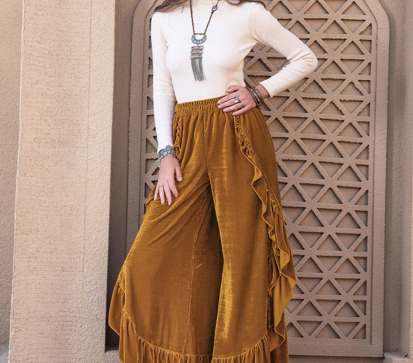 Slit Ruffled Wide Leg Pants