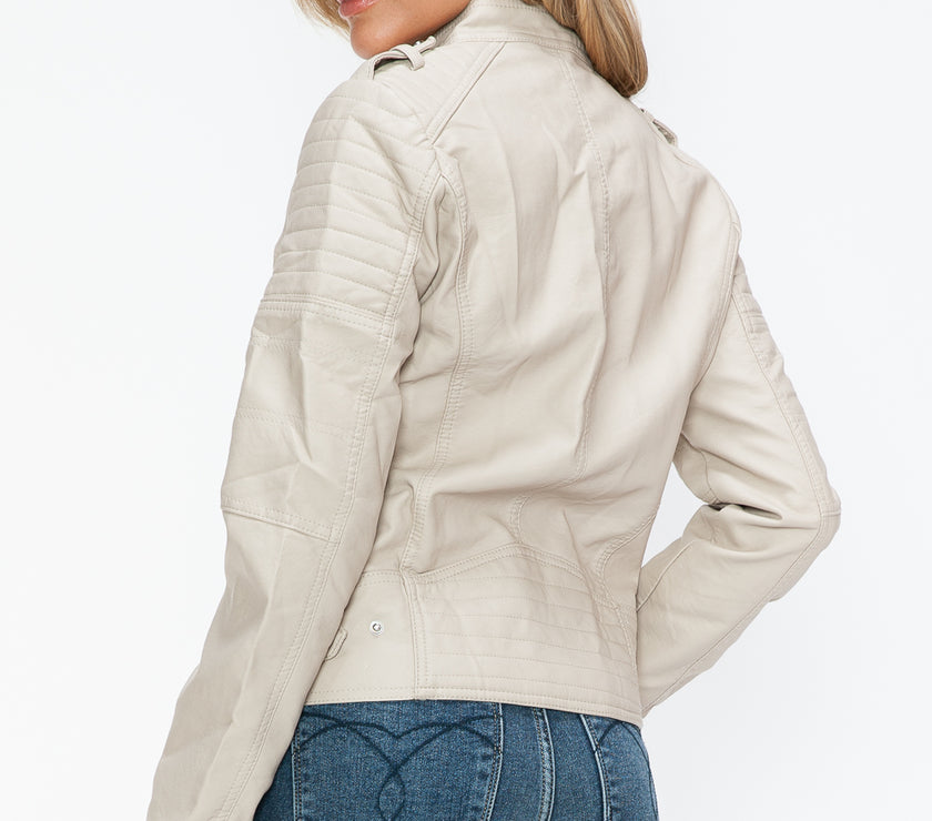 Snobbish PU Leather Biker Jacket with Side Zip Pockets