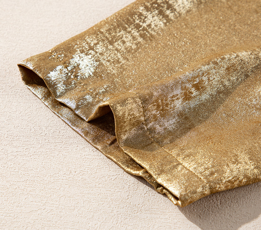 Gold Metallic Luster Crewneck Mini T-Shirt Dress