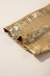 Gold Metallic Luster Crewneck Mini T-Shirt Dress