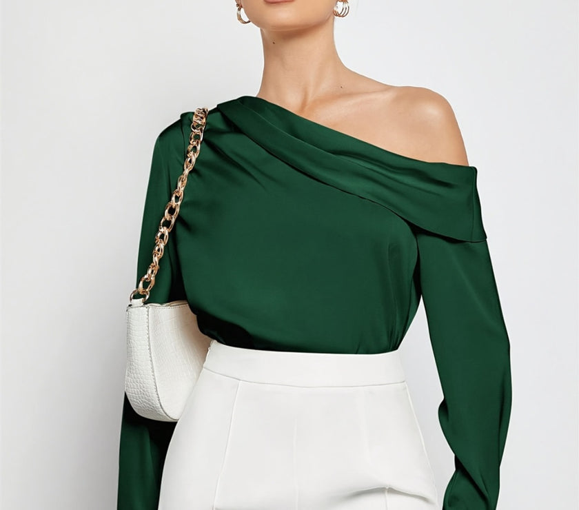 Ruched One Shoulder Long Sleeve Top