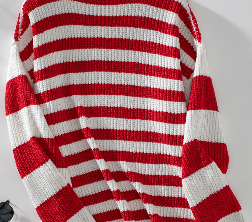 Striped Round Neck Long Sleeve Sweater