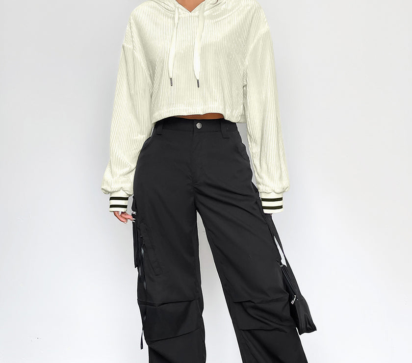 Drawstring Drop Shoulder Long Sleeve Hoodie