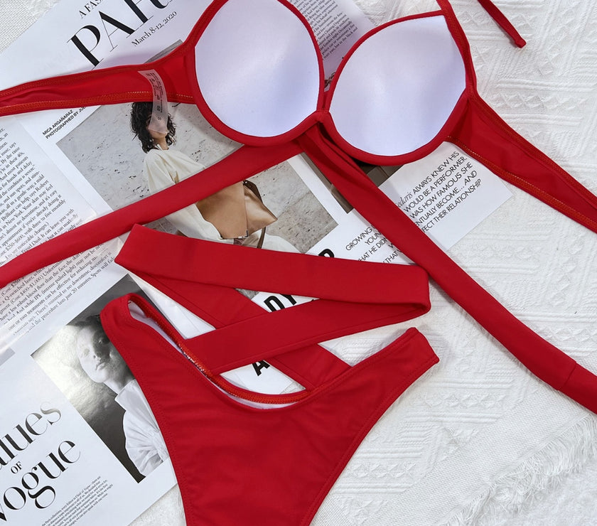 Crisscross Halter Neck Bikini Set