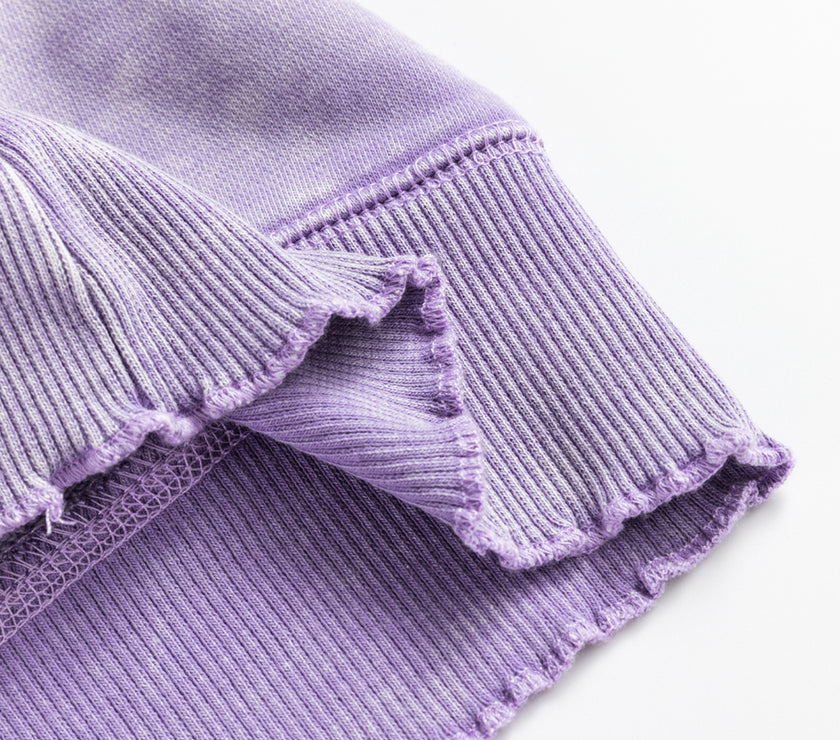 Orchid Petal Textured Patchwork Frilled Trim Plus Size Pullover Sweatshirt