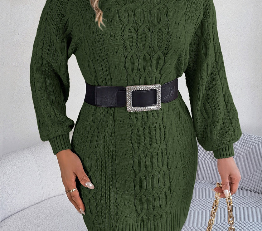 Cable-Knit Round Neck Sweater Dress