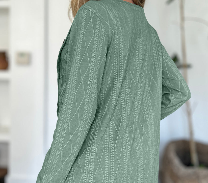 FAM-FAM Slit Round Neck Long Sleeve T-Shirt