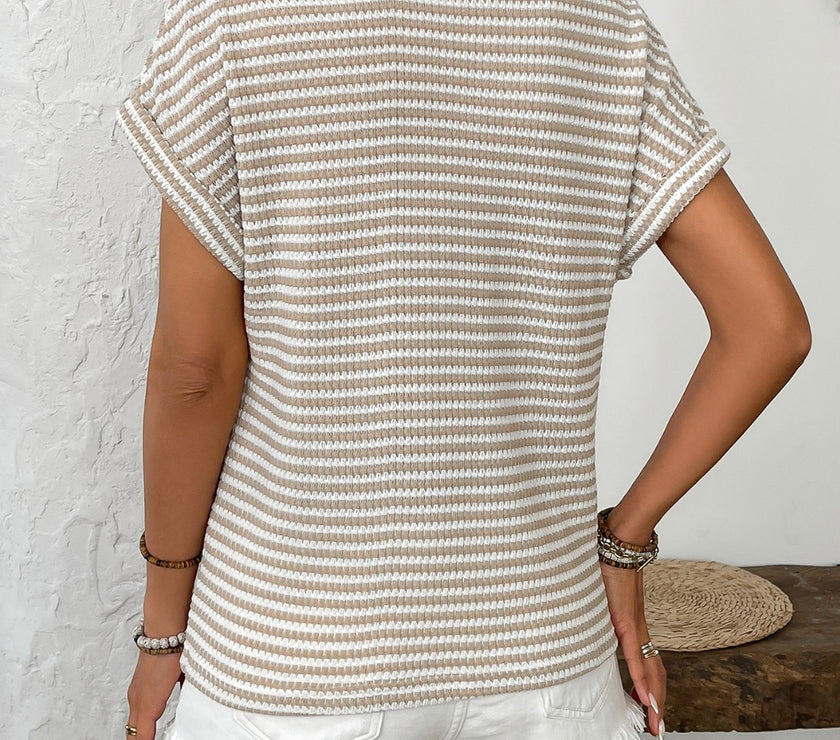 Striped V-Neck Short Sleeve T-Shirt