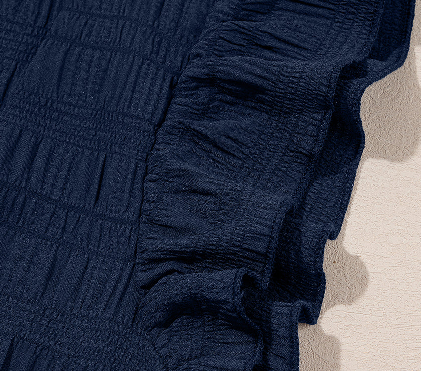 Dirty blue Textured Square Neck Top and Shirred High Waist Shorts Set