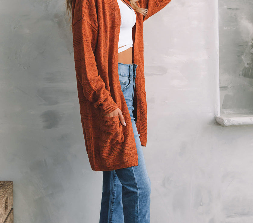 Open Front Textured Cardigan with Pockets