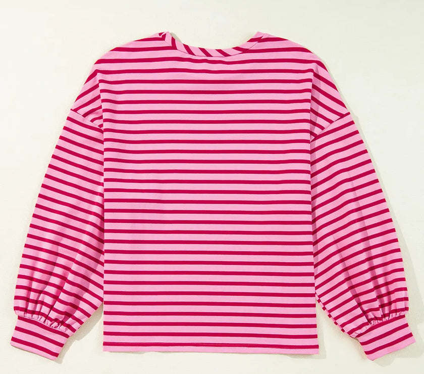 Striped Round Neck Long Sleeve Sweatshirt