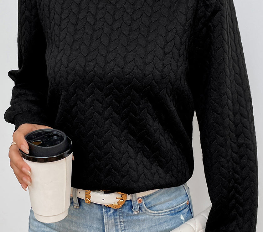 Texture Round Neck Long Sleeve Sweatshirt