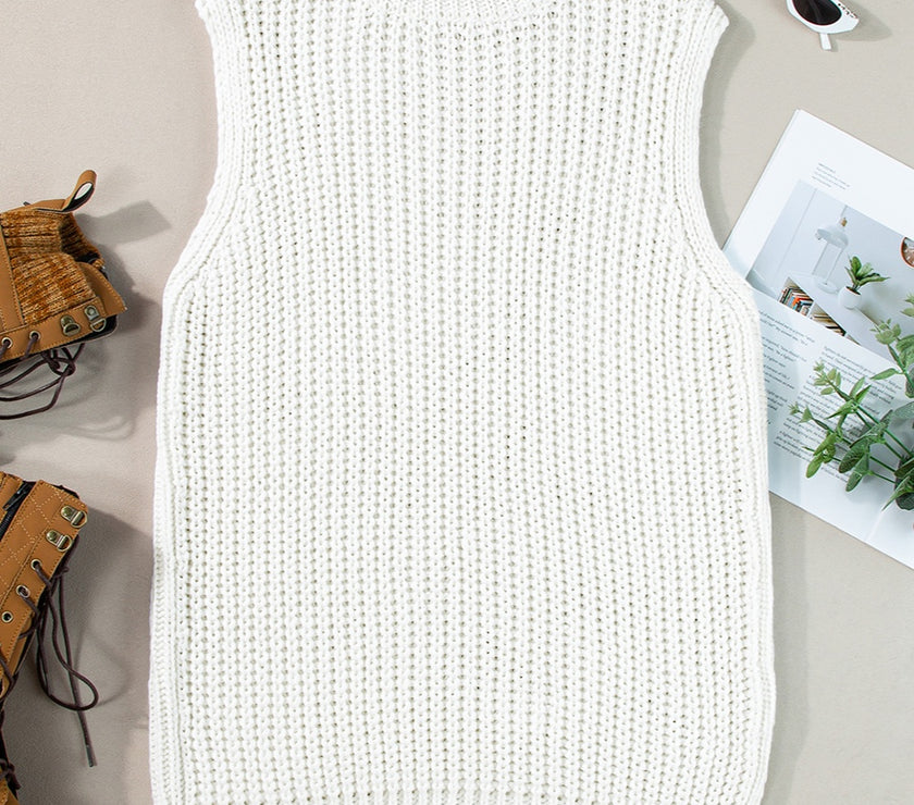 Slit Turtleneck Sleeveless Sweater Vest