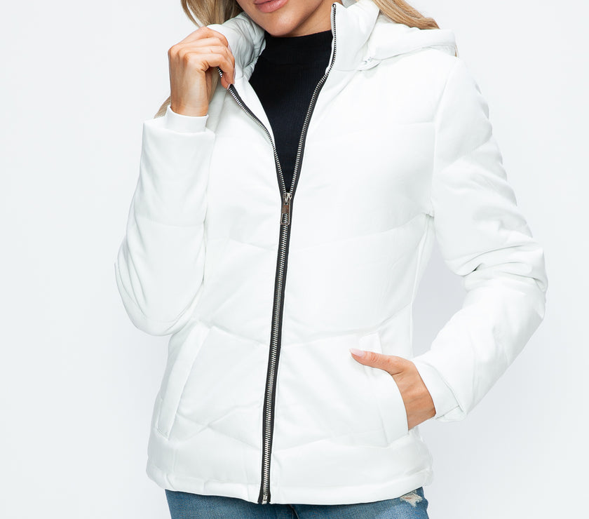 How Dare U Pocketed Zip Up Puffer Jacket with Removable Hood