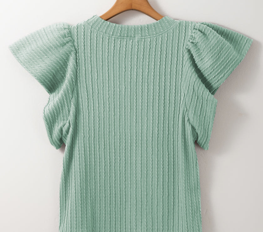 Sequin Lucky Clover Round Neck Cap Sleeve Blouse