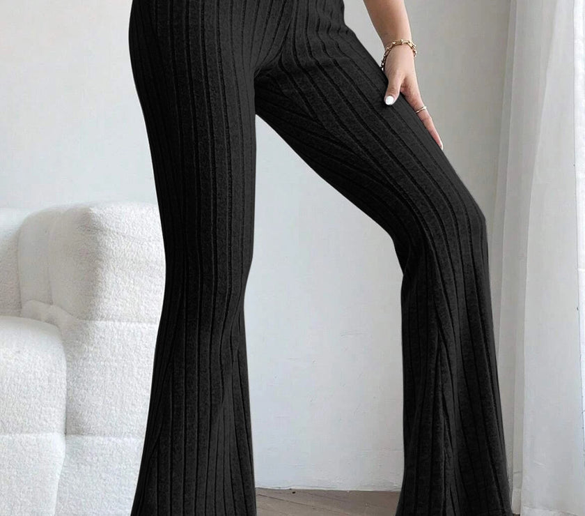 Basic Bae Full Size Ribbed High Waist Flare Pants