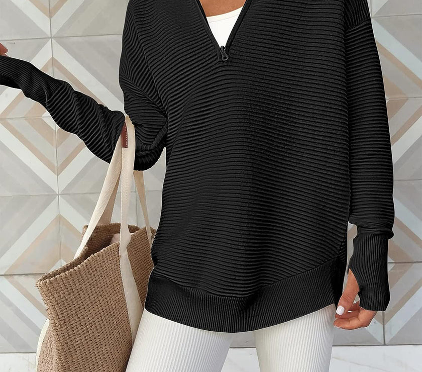 Half Zip Long Sleeve Knit Top