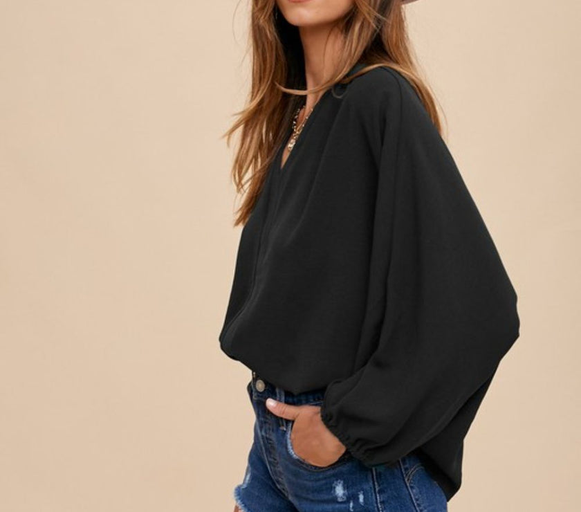 Annie Wear Notched Batwing Sleeve Blouse