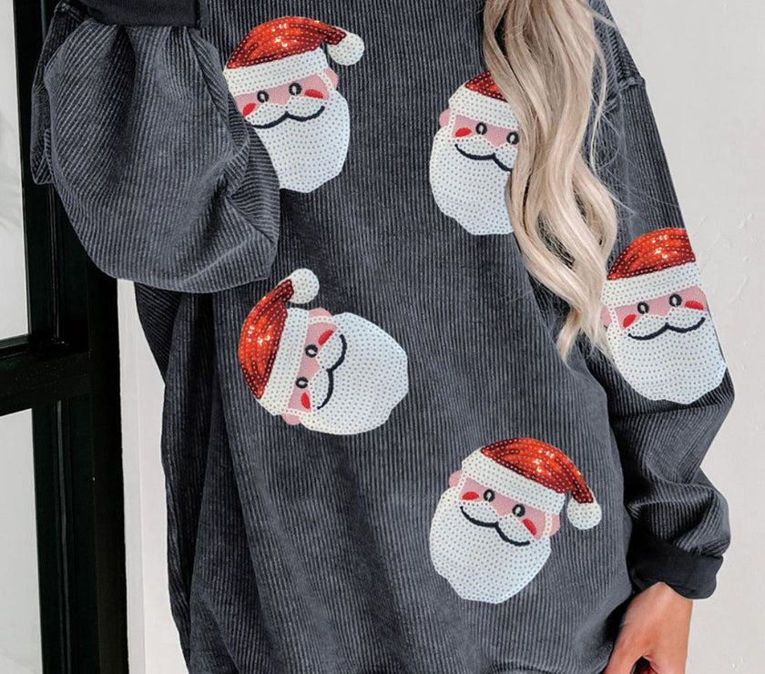 Sequin Santa Patch Ribbed Sweatshirt