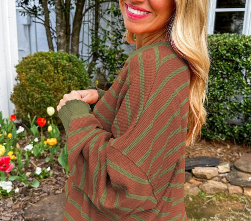 Striped Round Neck Long Sleeve Sweater