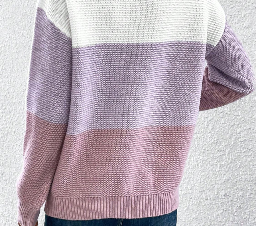Color Block Drop Shoulder Long Sleeve Sweater