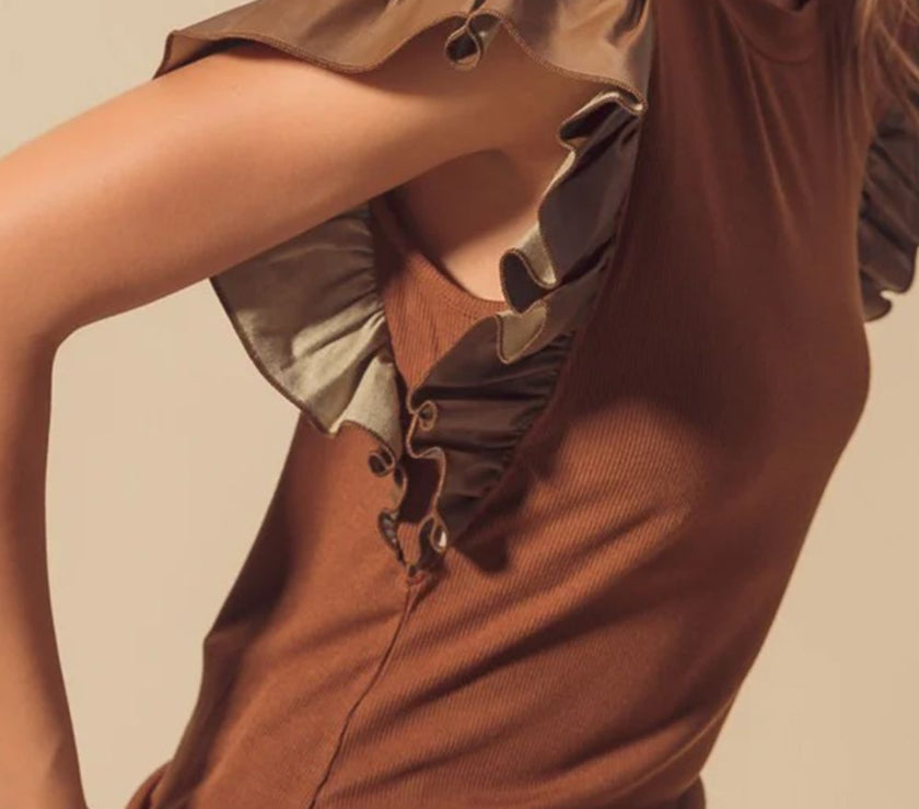 Ruffled Round Neck Cap Sleeve Blouse