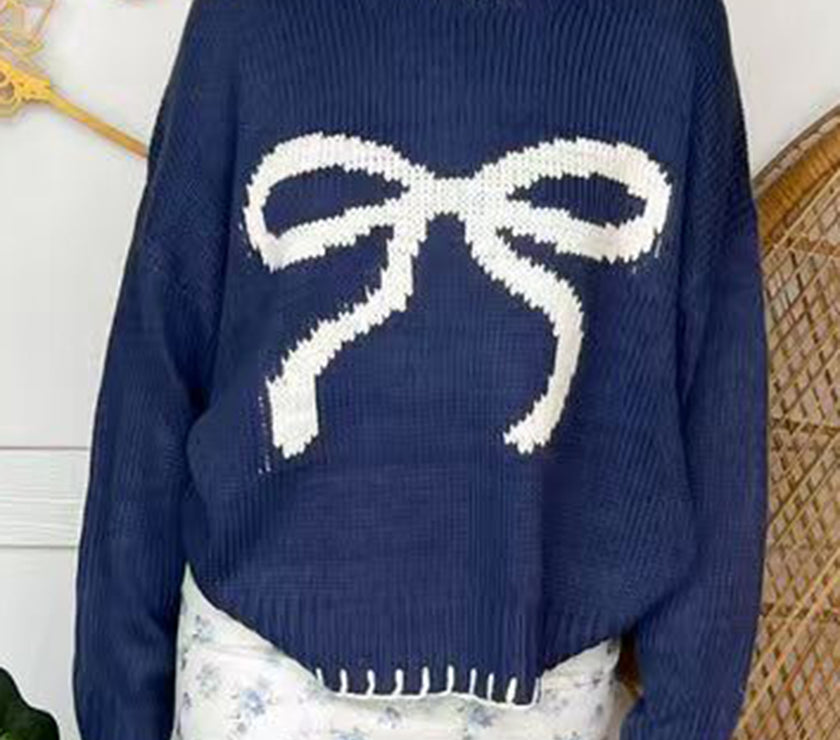 Bow Round Neck Long Sleeve Sweater