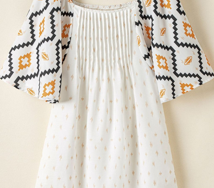 Geometric Square Neck Half Sleeve Mini Dress