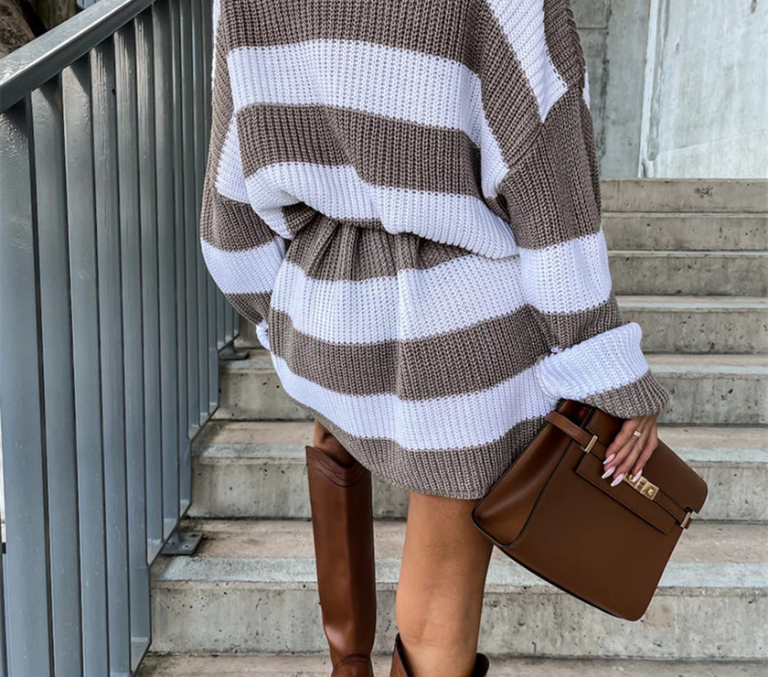 Striped Turtleneck Sweater Dress