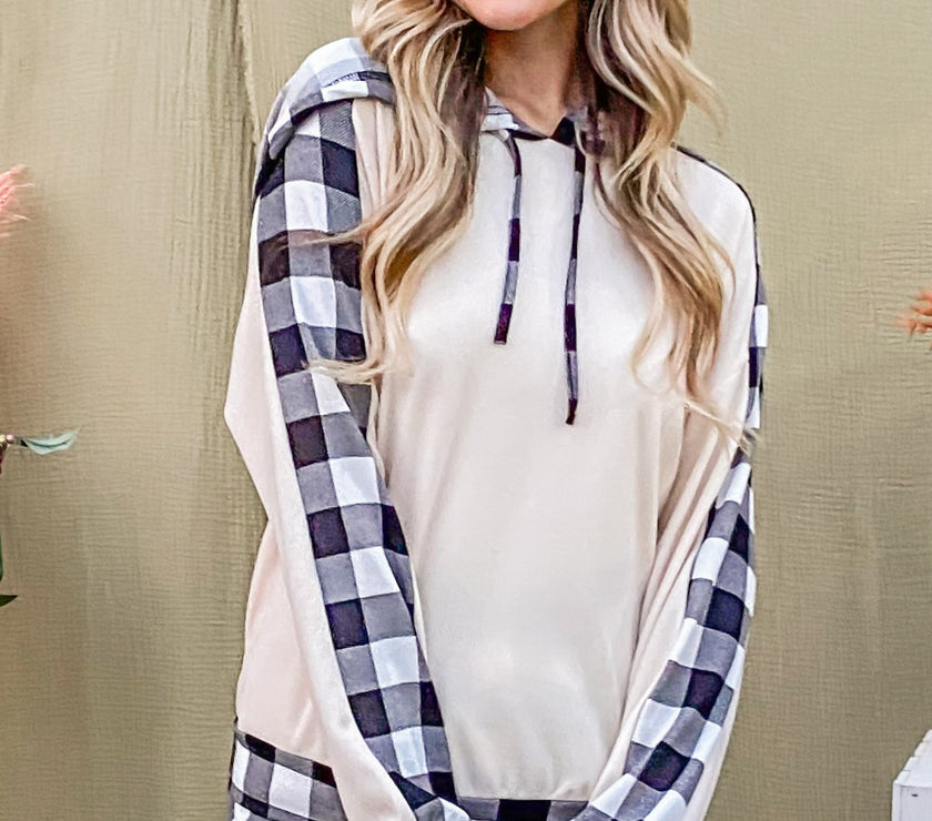 And The Why Drawstring Hooded Top and Plaid Pants Lounge Set