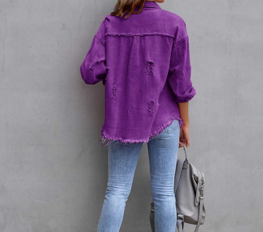 Distressed Drop Shoulder Denim Jacket