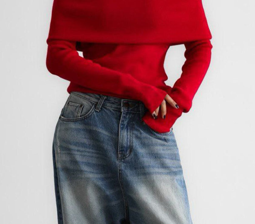 Off-Shoulder Long Sleeve Knit Top