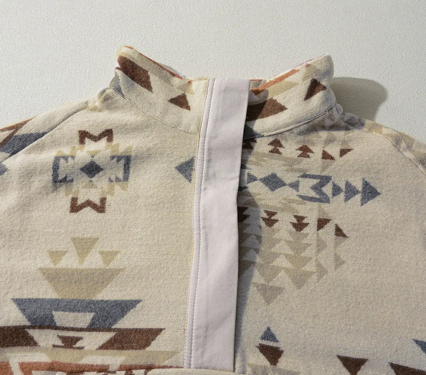 Geometric Collared Neck Long Sleeve Sweatshirt