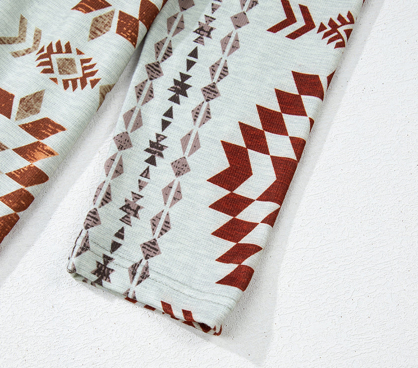 Brown Western Aztec Printed Open Front Long Cardigan