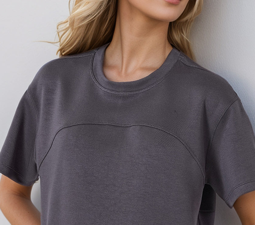 Basic Bae Drawstring Hem Air Scuba Round Neck Short Sleeve T-Shirt