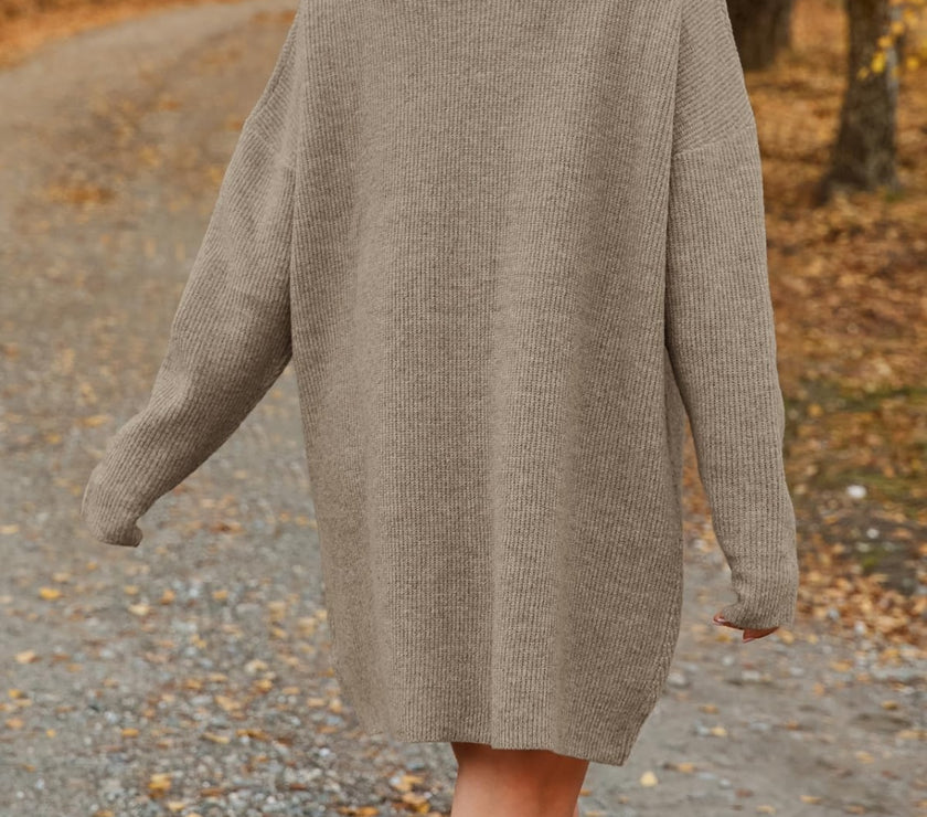 V-Neck Dropped Shoulder Sweater Dress
