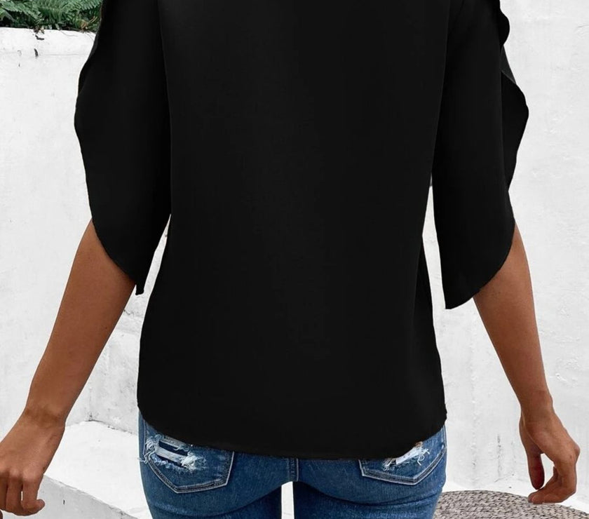 Lace Detail V-Neck Half Sleeve Blouse