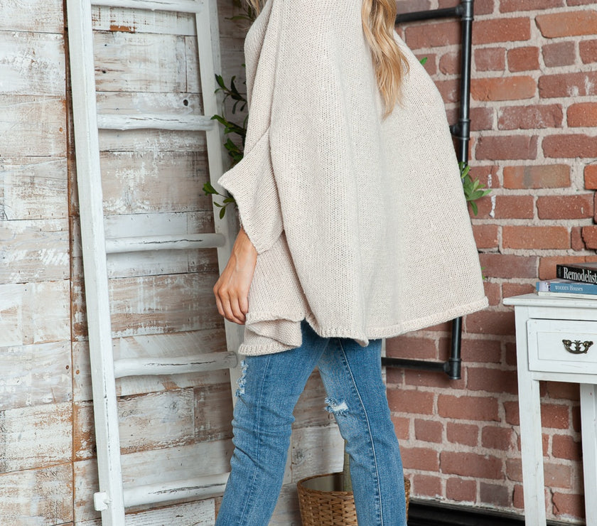 Round Neck Batwing Sleeve Sweater