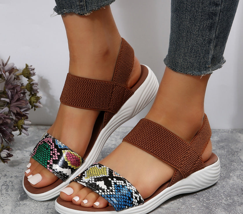 PU Leather Open Toe Low Heel Sandals