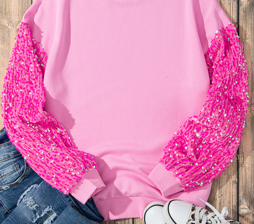 Valentine’s Day Sequin Heart Long Sleeve Sweatshirt