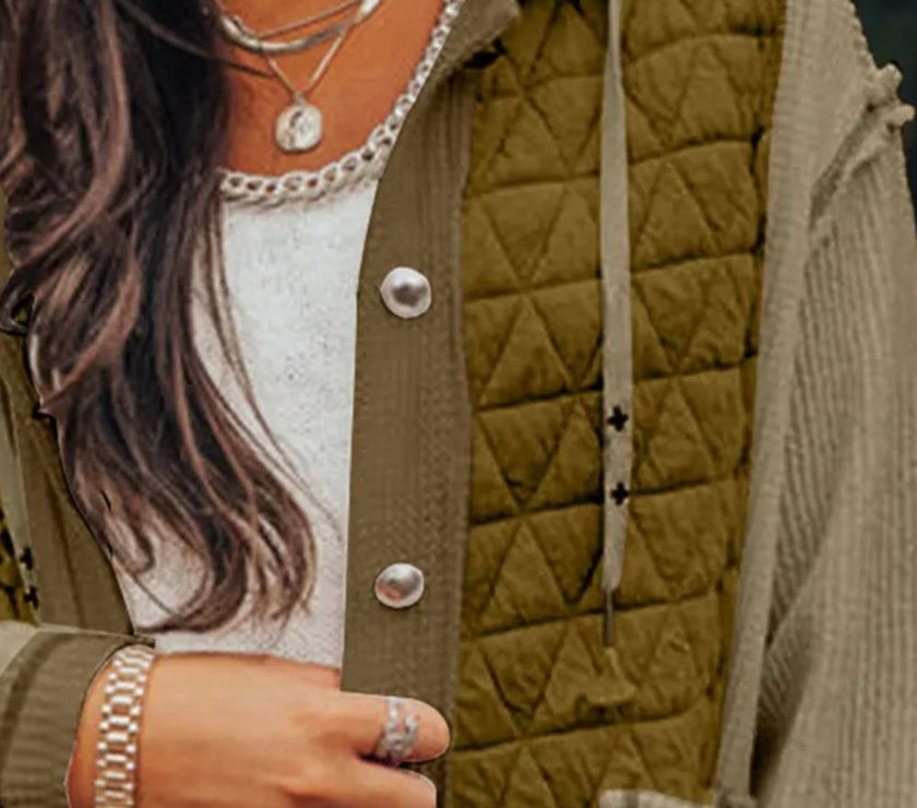 Drawstring Color Block Long Sleeve Jacket