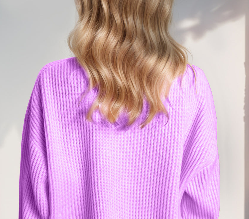 Double Take Full Size MERRY & BRIGHT Christmas Dropped Shoulder Cropped Sweater