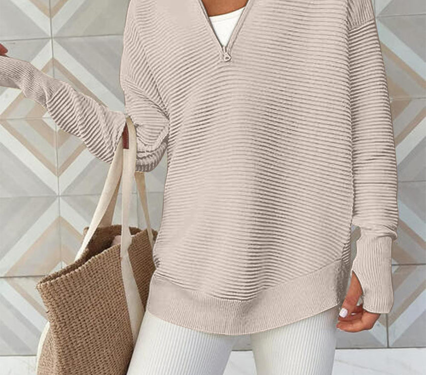 Half Zip Long Sleeve Knit Top