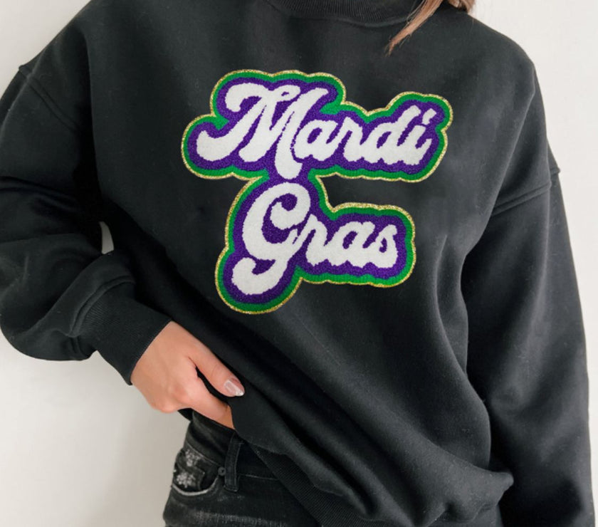 MARDI GRAS Round Neck Drop Shoulder Sweatshirt