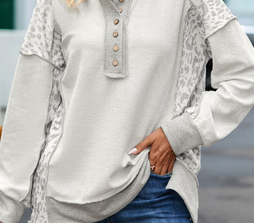 Exposed Seam Leopard Long Sleeve Sweatshirt