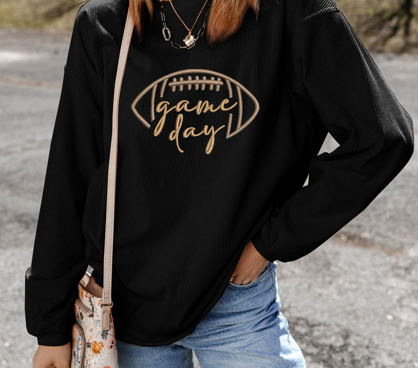 Apricot Football Graphic Drop Shoulder Game Day Corded Sweatshirt