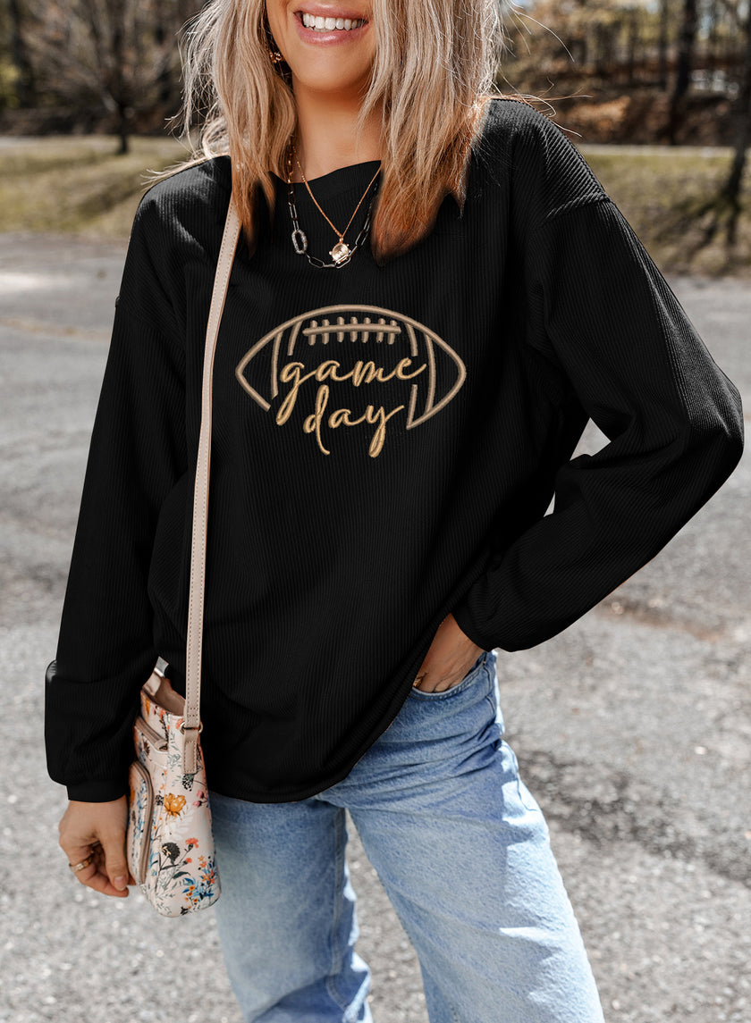 Apricot Football Graphic Drop Shoulder Game Day Corded Sweatshirt